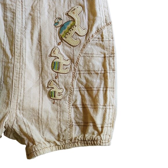 Zip Zap Linen Blend Stripe Camel Romper 12-18 Months - Picture 5 of 10